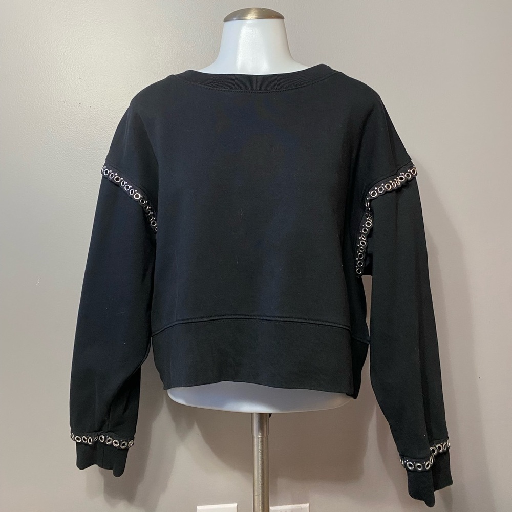 Ladies ALLSAINTS S 
Black cropped Sweatshirt Ruffle
Silver metal grommets detail - Picture 2 of 8